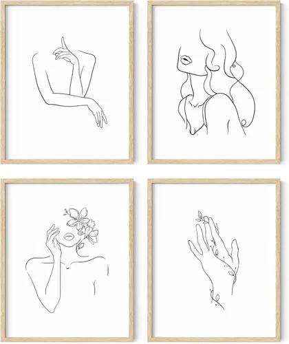 Miniatura 9 de RipGrip Juego de 4 impresiones artísticas minimalistas de líneas, pósteres estéticos, pintura de pared en blanco y negro (sin marco, 12 x 16)