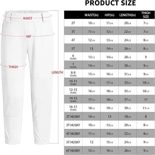 Miniatura 6 de QBK 2T3T4T5T Pantalones de béisbol para niños pequeños, pantalones de sóftbol para niños, pantalones de pelota para niño y niña