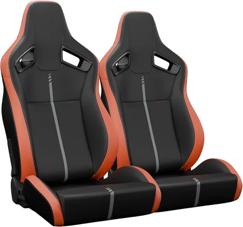 Miniatura 22 de 2 asientos universales ajustables de carreras con deslizadores dobles, asientos de cubo reclinables, 1 par de asientos deportivos para vehículos