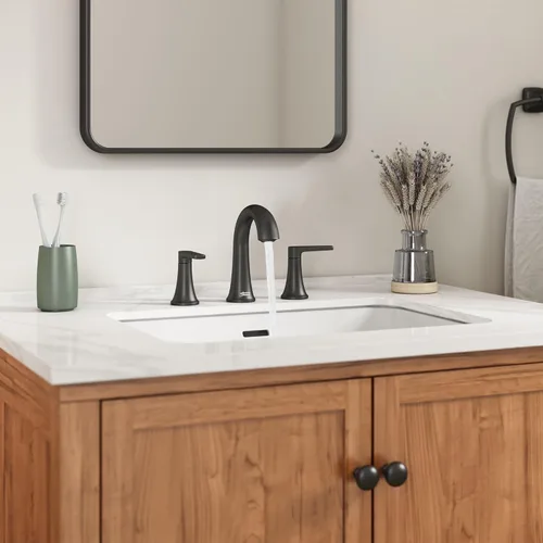 Miniatura 2 de American Standard 7429801.243 Becklow - Grifo de baño de dos manijas de 8 pulgadas, grifo de lavabo de baño, 1.2 GPM, negro mate