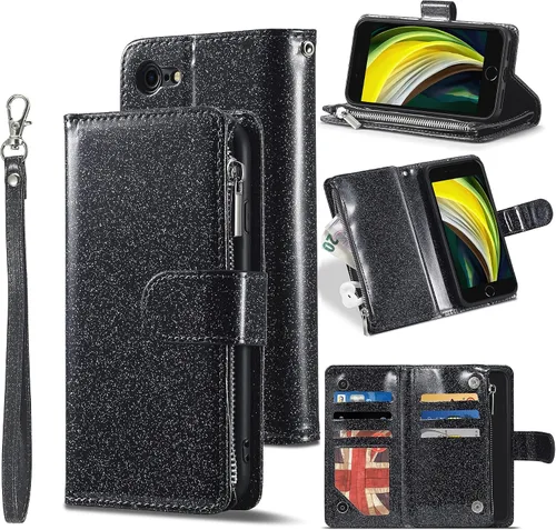 Miniatura 14 de UEEBAI - Cartera clásica de cuero sintético con cierre magnético, funda de iPhone con cierre