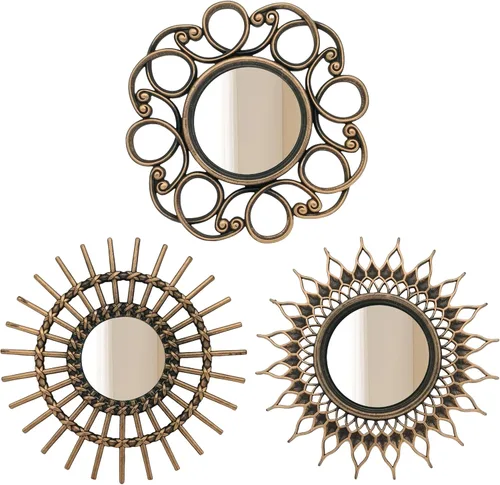 Espejos dorados retro para pared, paquete de 3. Espejos redondos. Espejos decorativos. Espejos de pared pequeños para decoración del hogar. Marcos