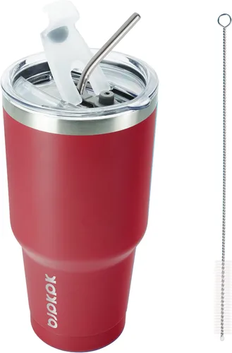 Miniatura 48 de BJPKPK - Vaso de 30 onzas con tapa y pajilla, de acero inoxidable con aislamiento de doble pared al vacío, color azul marino A-Azul Marino-30oz