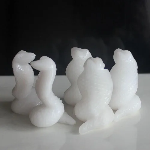 Miniatura 6 de 2 '' tallado a mano piedra preciosa cristal blanco jade serpiente figura talla animal Jade blanco