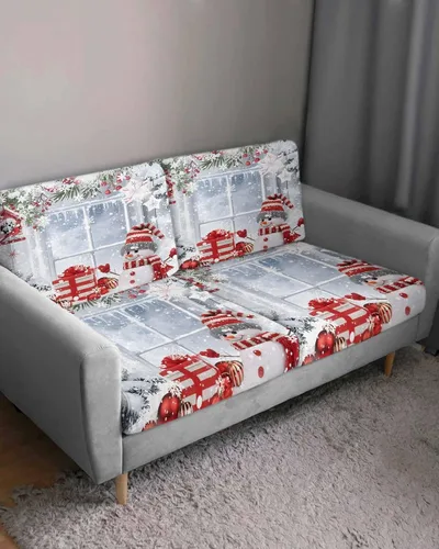 Miniatura 3 de Fundas de cojín elásticas para sofá de Navidad, diseño de muñeco de nieve, seccional/individual/en forma de L, funda protectora para muebles