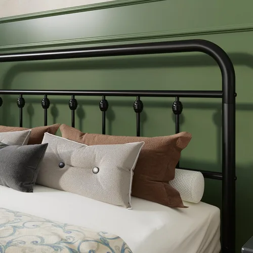 Miniatura 4 de SHA CERLIN Base de cama de plataforma de metal de tamaño matrimonial con cabecera y estribo de estilo victoriano, fácil montaje, almacenamiento Negro