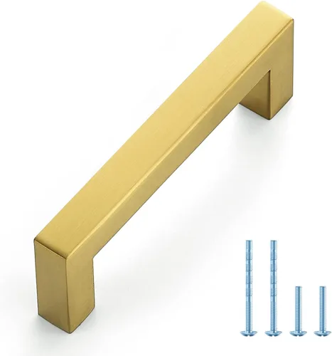 Miniatura 32 de Ravinte Paquete de 5 tiradores dorados de latón brusehed de 3 pulgadas para gabinetes de cocina, herrajes de cocina cuadrados dorados para gabinete
