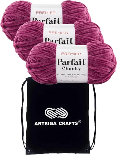 Miniatura 16 de Premier Yarns Parfait Chunky Mushroom 1150-41 (6 madejas - mismo lote de tinte) Peso S Bulky #6 Hilo de poliéster para ganchillo y punto con bolsa