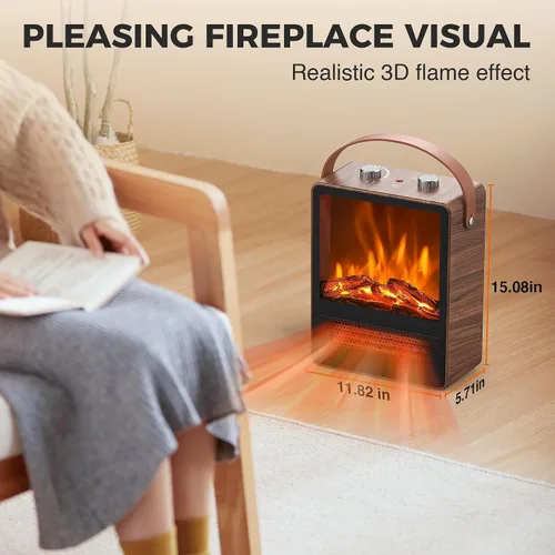 Miniatura 7 de Riseon - Calefactor Eléctrico de Chimenea para Uso en Interiores, 1500W/750W, Chimenea Calentador con Llama LED 3D, Protección de Doble Seguridad