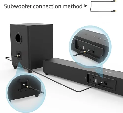 Miniatura 9 de Barra de sonido para TV con subwoofer, altavoz Bluetooth de 60 W, graves profundos, sistema de sonido envolvente de cine en casa de 2.1 canales
