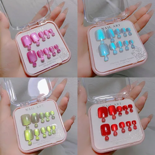 Miniatura 15 de Uñas postizas a presión con purpurina plateada, uñas postizas de cobertura completa, uñas postizas cuadradas de acrílico con diseño de diamantes