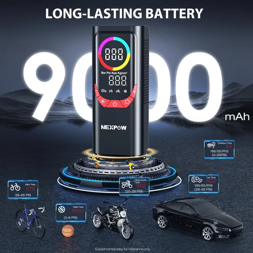 Miniatura 5 de NEXPOW NP17 Compresor de Aire Portátil, Inflador de Neumáticos Digital de 150 PSI, Inflado Rápido con Apagado Automático, Luz LED, Múltiples