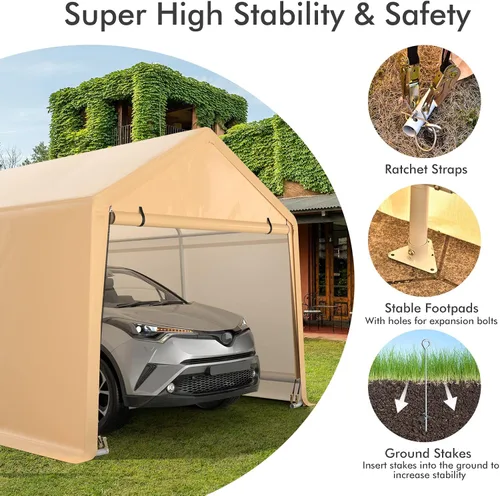 Miniatura 6 de GYMAX Cochera portátil, garaje portátil con puertas extraíbles enrollables, toldo para automóvil para todas las estaciones, para camión, barco