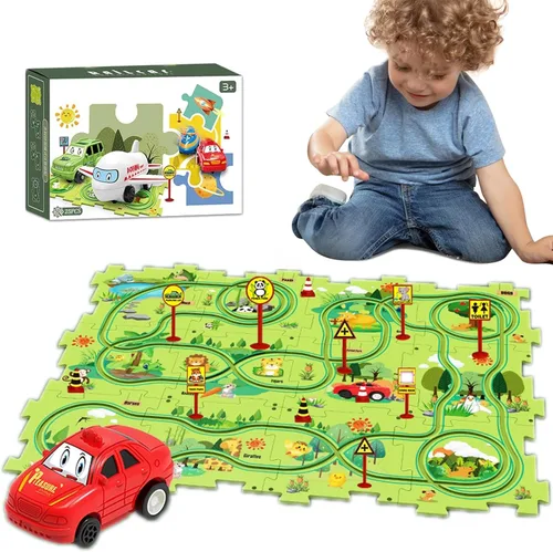 Miniatura 7 de Relleno de Calcetín Navideño 4 Juegos de Pista de Autos de Carreras Rompecabezas 4 en 1 para Niños, Juego de Pista de Autos de Carreras con 4 en 1