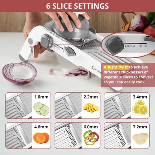 Miniatura 4 de Rebanadora de mandolina 24 en 1 para cocina con hoja de cortador de waffle, cortador de mandolina de cocina ajustable, picador de alimentos
