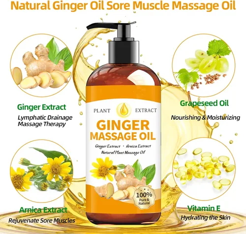 Miniatura 6 de Aceite de masaje de jengibre para terapia de masaje, drenaje linfático de aceite de jengibre, aceite de masaje muscular dolorido, aceite corporal