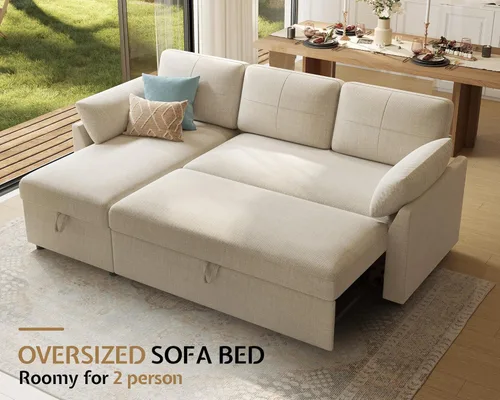 Miniatura 3 de AMERLIFE Sofá cama, sofá cama 2 en 1 con diván de almacenamiento, sofá extraíble para sala de estar de apartamento, color beige lino