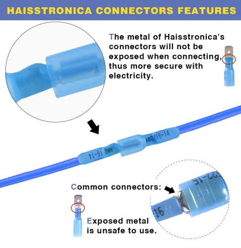 Miniatura 4 de haisstronica 150 piezas de conectores de pala hembra termorretráctiles amarillos, kit de terminales termorretráctiles hembra de pala calibre AWG