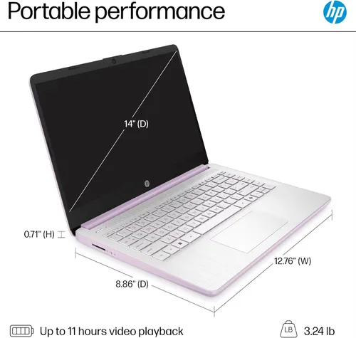 Miniatura 9 de HP Computadora portátil delgada de 14 pulgadas para estudiantes de negocios 2025, MS Office de por vida, IA Copilot, CPU Intel de cuatro núcleos, 16