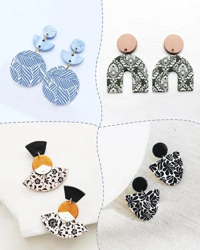 Miniatura 5 de Puocaon Pantalla de seda de arcilla botánica, 6 plantillas de pantalla de seda reutilizables para plantas para fabricación de joyas de arcilla