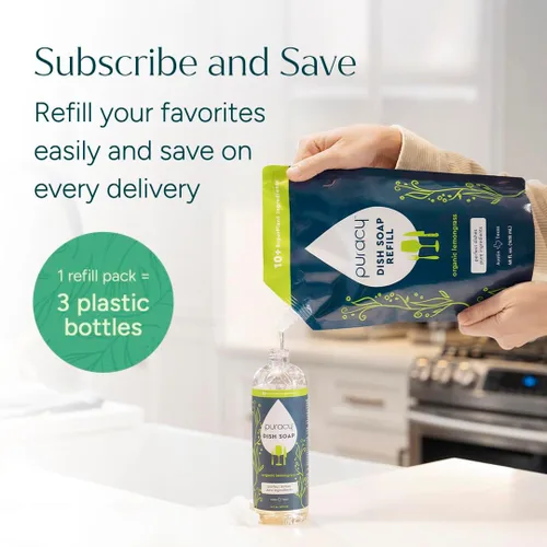 Miniatura 6 de Puracy Repuesto de jabón natural para platos, jabón detergente líquido para lavar platos a base de plantas suavizante de la piel, fórmula