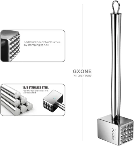 Miniatura 3 de Ablandador de carne, acero inoxidable 304 resistente, mazo de carne, libra, herramienta de martillo (1.65 libras)