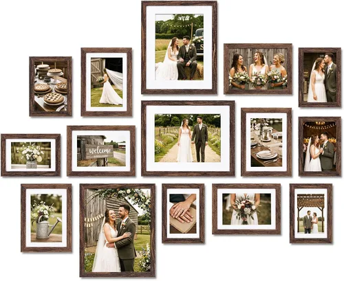Miniatura 12 de Fixwal Juego de marcos de fotos, paquete de 15 marcos de fotos negros collage decoración de pared para fotos variadas, tres de 8x10, seis de 5x7
