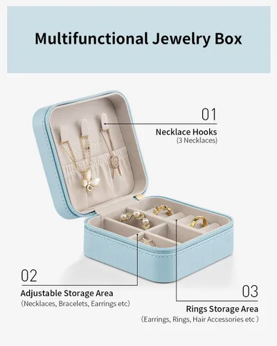 Miniatura 63 de Vlando Regalos de boda – Organizador de viaje de joyería pequeña de piel sintética, estuche de viaje para anillo, mini joyero para aretes, collar