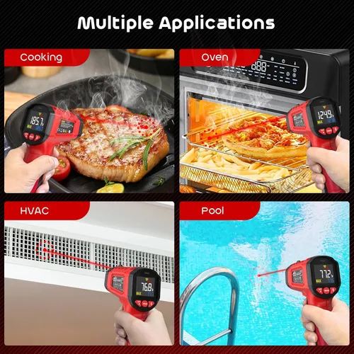 Miniatura 7 de Pistola Termómetro Infrarrojo, Pistola Termómetro Láser SQECH -58℉～1112℉(-50℃～600℃), Pistola de Temperatura Sin Contacto con Emisividad Ajustable