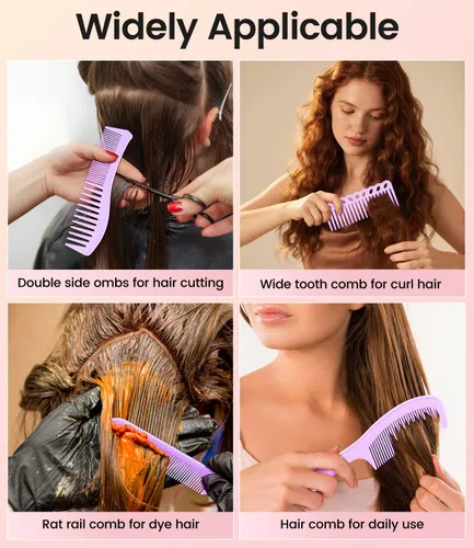 Miniatura 6 de Juego de 6 peines profesionales para el cabello para mujeres y hombres, cola de rata, peines de dientes anchos y finos para cabello rizado
