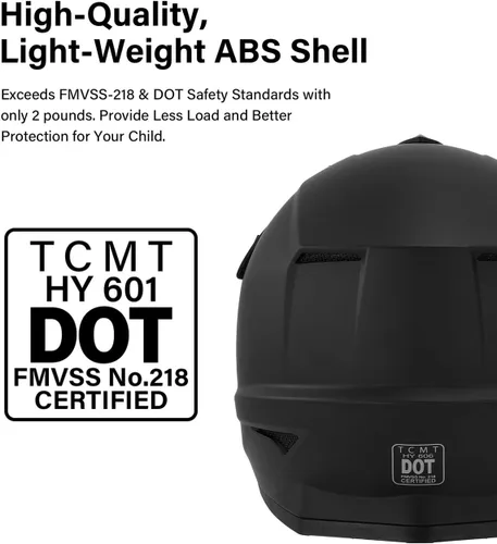 Miniatura 3 de TCT-MOTORPARTS DOT - Casco de motocross para niños y jóvenes, casco de cara completa para motocross, ATV, todoterreno, cuatro ruedas, negro mate