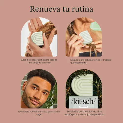 Miniatura 4 de Kitsch Barra acondicionadora de cabello con romero y biotina para dar volumen y espesar – Acondicionador hidratante y limpiador para cabello