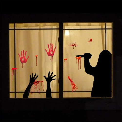 Kiddale Decoración de sombras asesinas con estampado de manos de terror para ventana de Halloween, calcomanías espeluznantes para decoración de