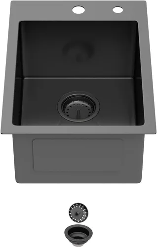 Miniatura 22 de Fregadero de cocina de 13 pulgadas color negro plomizo de 13 x 15 pulgadas, fregadero de cocina de acero inoxidable calibre 18, fregadero hecho a
