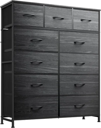 Miniatura 21 de WLIVE Cómoda alta para dormitorio, torre de almacenamiento de aparadores de tela, cómoda y cómoda con 11 cajones, armario de almacenamiento, Gris
