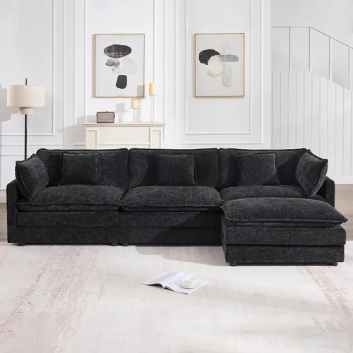 Miniatura 14 de KIVENJAJA - Sofá modular en forma de U extragrande tipo nube, chenilla moderna de 4 plazas con asiento profundo para sala de estar y oficina, con 2
