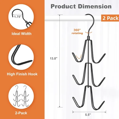 Miniatura 3 de TOPIA HANGER Organizador para colgar bolsos para armario, paquete de 2 ganchos organizadores de bolsos, ganchos de metal giratorios de 360°, estante