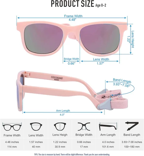 Miniatura 6 de COCOSAND Gafas de sol para bebé con correa polarizadas, flexibles, cuadradas, UV400 para niños y niñas de 0 a 24 meses