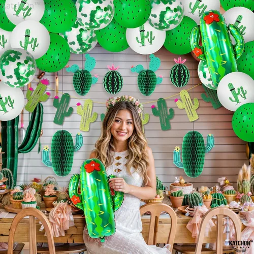 Miniatura 7 de KatchOn, Juego de decoraciones de fiesta de cactus, 30 unidades, globos de cactus, panal de abeja, pancarta de cactus Decoraciones de cumpleaños
