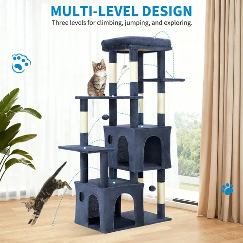 Miniatura 7 de Torre grande de árbol para gatos de 61 pulgadas para gatos de interior, condominio para gatos de varios niveles de servicio pesado para Maine Coon