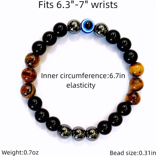 Miniatura 78 de Pulseras de triple protección con piedra de ojo de tigre de obsidiana negra con hematita para hombres y mujeres, pulsera de piedra curativa
