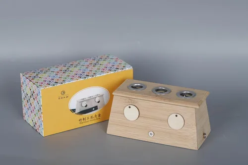 Caja de madera de cuatro agujeros para la terapia Moxa Moxibustión (Rectángulo)