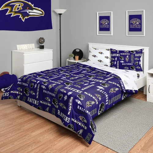 Miniatura 29 de FOCO Juego de ropa de cama unisex para adultos con logotipo del equipo de la NFL, sábanas y fundas de almohada, juego de ropa de cama de 5 piezas