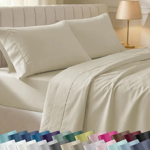 Miniatura 47 de Juego de sábanas split king para cama ajustable de 100% algodón natural satinado de 400 hilos, transpirables/duraderas, con esquinas 07 - Gris claro