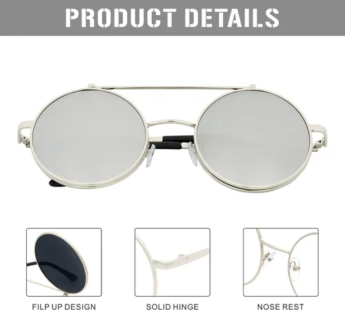 Miniatura 4 de JL Glasses Gafas de sol redondas estilo retro estilo Seampunk