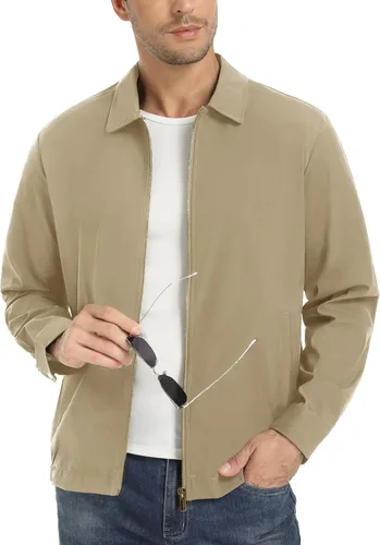 Miniatura 10 de EKLENTSON Chamarras ligeras para hombre, con cremallera completa, cuello de golf, cortavientos, con bolsillos con cremallera
