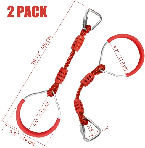 Miniatura 5 de Anillo ninja para fitness, anillo de gimnasia, barra de escalada, entrenamiento al aire libre, patio trasero, juegos de equipo de entrenamiento, Rojo