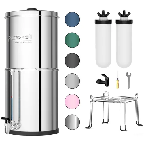 Miniatura 18 de Purewell Sistema de filtro de agua alimentado por gravedad de 3 etapas, sistema de encimera de acero inoxidable de 2.25 galones con 2 filtros