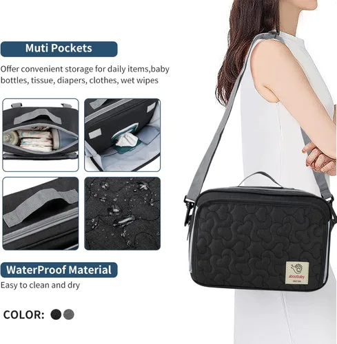 Miniatura 6 de TRENDPLAY Pequeña bolsa de pañales, organizador de cochecito pequeño con bolsillos para toallitas, consola para padres con correas de cochecito