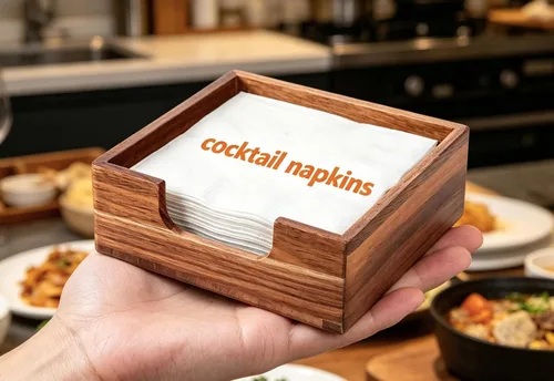 Miniatura 2 de Servilletero de cóctel de acacia para mesa, servilletero de madera, bandeja cuadrada plana para servilletas de bebidas, portaservilletas de cóctel